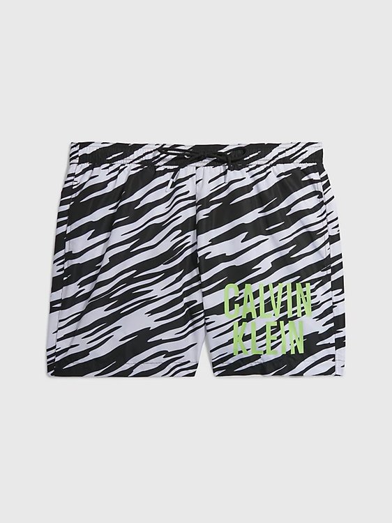 Calvin Klein Swimwear – Medium Drawstring plavky, Bílá, Černá barva