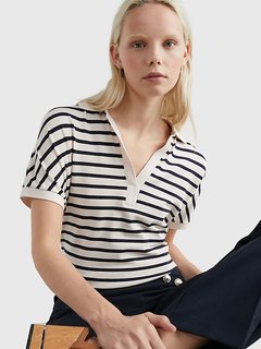 Luxusní Stripe Relaxed Polo triko, Bílá barva, S, M