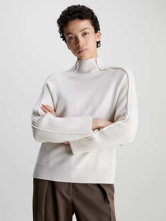 Calvin Klein – Recycled Wool svetr, Bílá barva