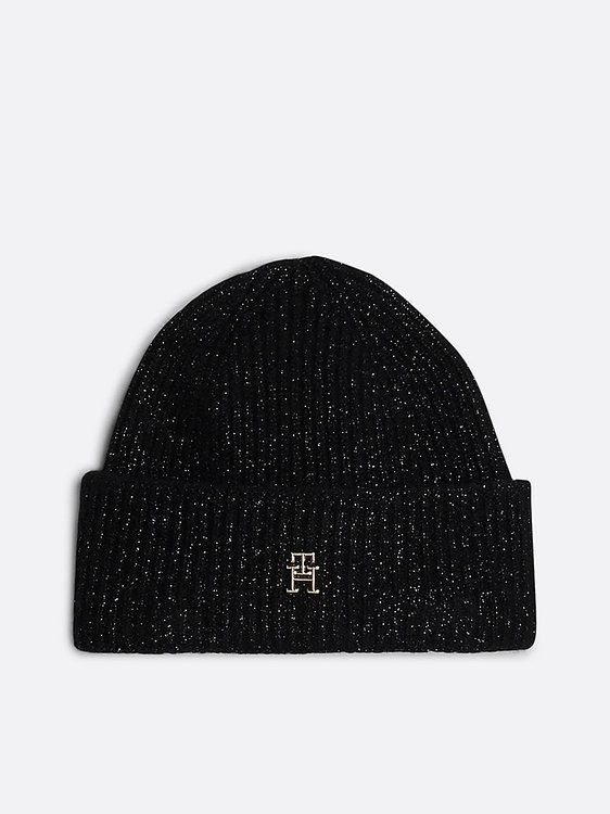 Tommy Hilfiger – TH Luxe Beanie čepice, Černá barva
