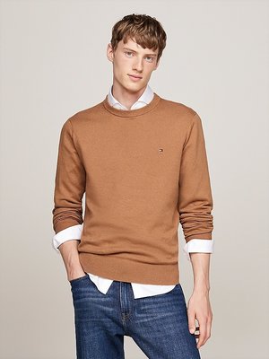 Tommy Hilfiger – Crew Neck svetr, Béžová, Hnědá barva