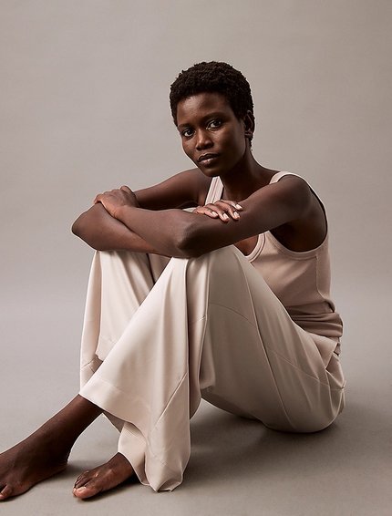 Módní Satin kalhoty, Béžová barva, 2024