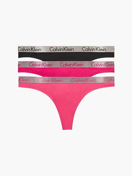 Calvin Klein Underwear – Radiant Cotton tanga 3ks, Černá, Růžová barva