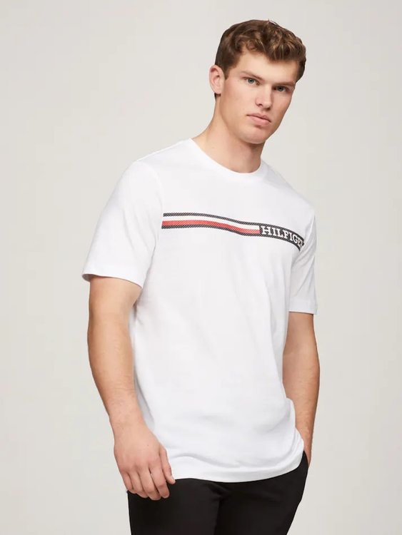 Tommy Hilfiger – Chest Stripe triko, Bílá barva