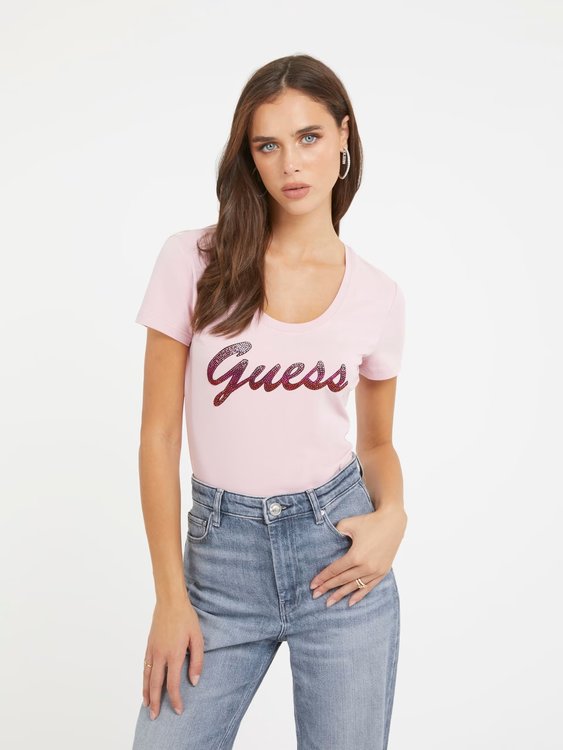 GUESS – Guess Shiny triko, Růžová barva