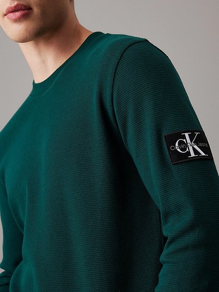 Módní Badge Waffle triko, Zelená barva, 2024