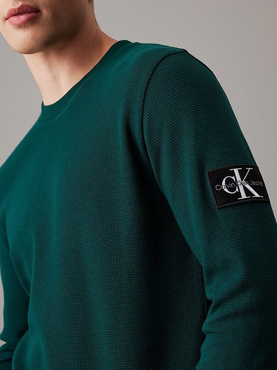 Módní Badge Waffle triko, Zelená barva, 2024