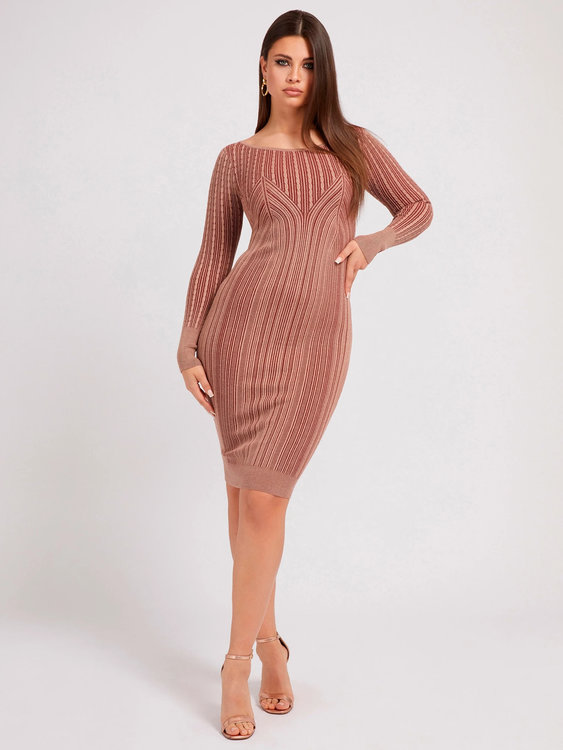 Luxusní Alexia šaty, Béžová, Hnědá barva, S, M