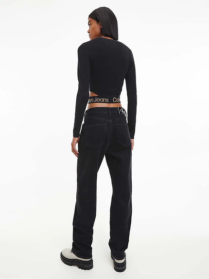 Luxusní Waist logo svetr, Černá barva, XS, S, M, L, XL