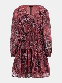 GUESS, Fialová barva Lace Up Flared šaty