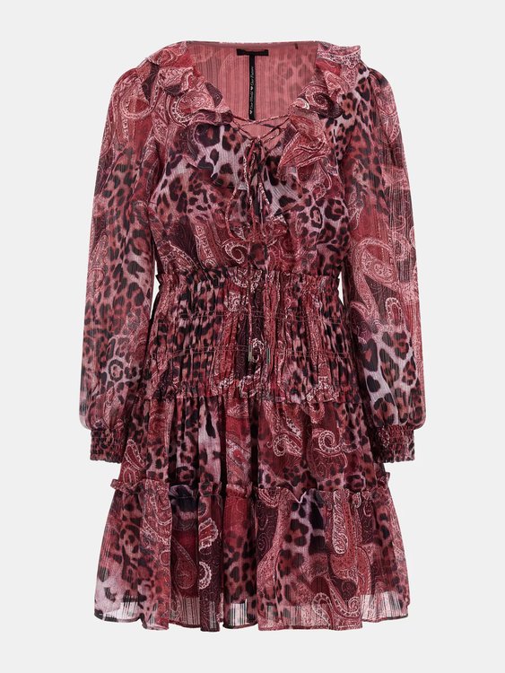 GUESS, Fialová barva Lace Up Flared šaty