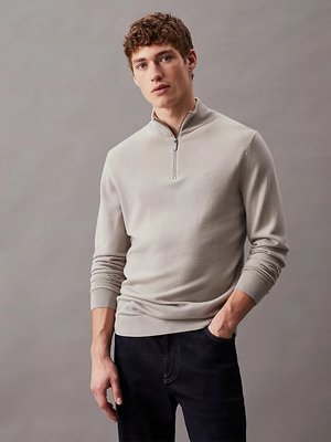 Calvin Klein – Merino svetr, Béžová, Šedá barva