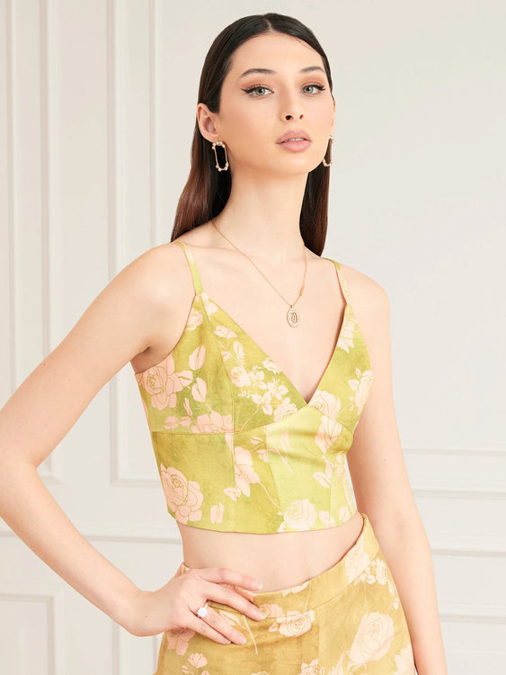 Luxusní Rose Romance top, Zelená barva, XS, S, M, L