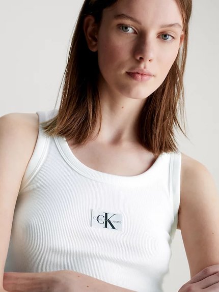 Módní Woven Label top, Bílá barva, 2024