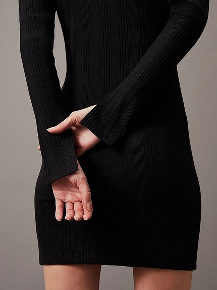 Módní Variegtaed Rib Half Zip šaty, Černá barva, 2024