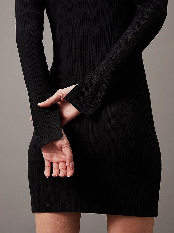 Módní Variegtaed Rib Half Zip šaty, Černá barva, 2024