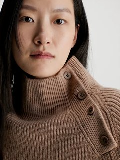 Luxusní Recycled Wool Button svetr, Hnědá barva, XS, S