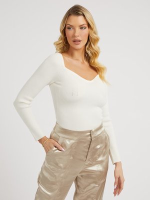 GUESS – Sweetheart svetr, Bílá barva