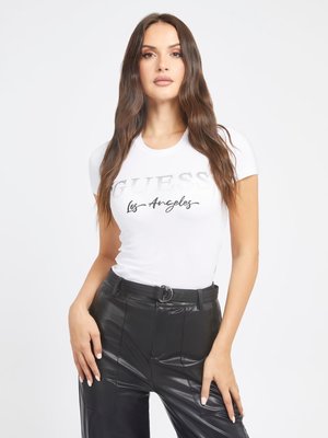 GUESS – Logo Micro Studs triko, Bílá barva