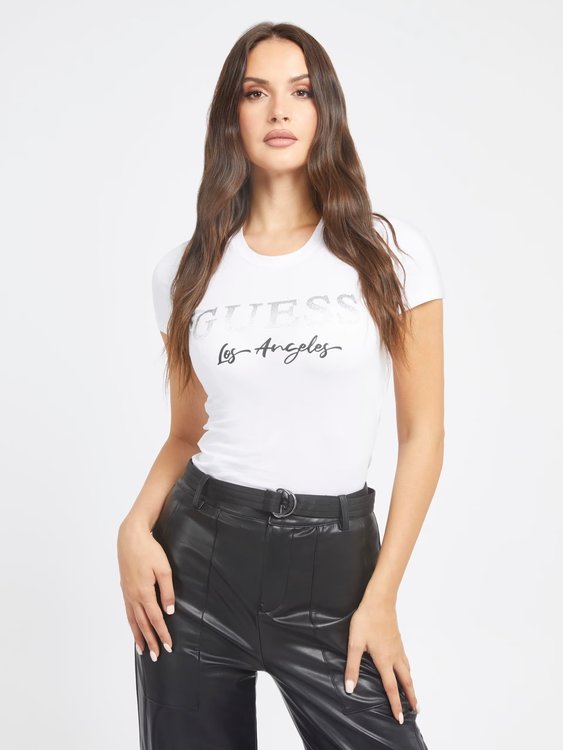 GUESS – Logo Micro Studs triko, Bílá barva