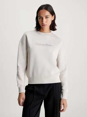 Calvin Klein – Satin Embroidery mikina, Béžová, Krémová, Šedá barva