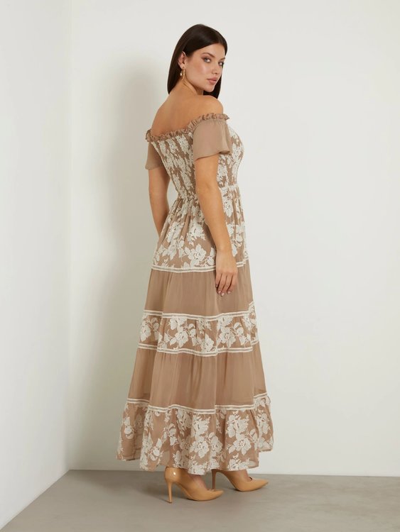 Módní Giuditta Embro Long šaty, Béžová, Hnědá barva, 2024