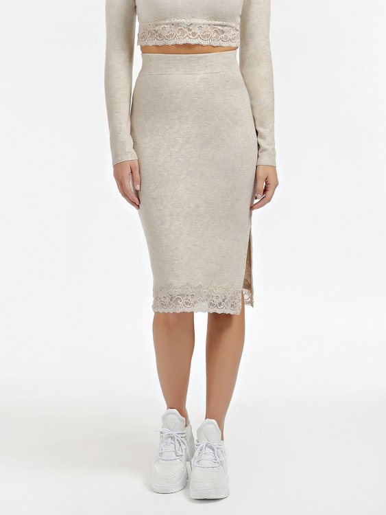 Guess – Sukně Althea, Krémová barva