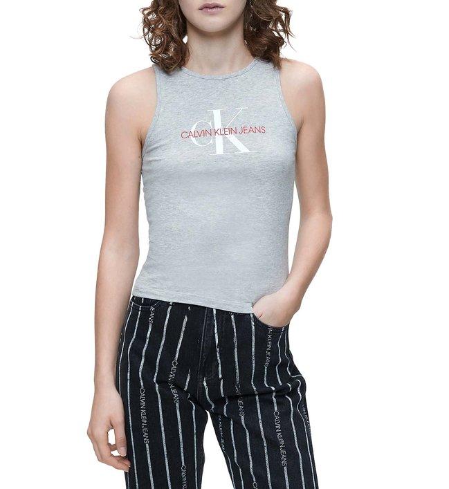Calvin Klein Jeans – Triko Monogram, Šedá barva