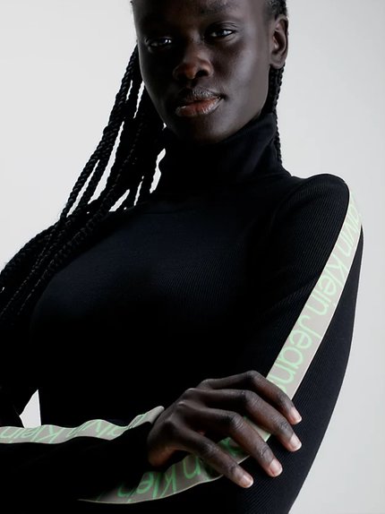 Módní Logo Elastic Rib šaty, Černá barva, 2023