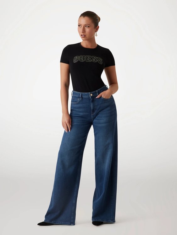 Logo Lace triko – GUESS, Černá barva Ženy