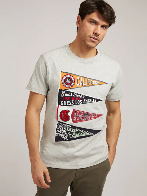 Luxusní Front print tričko, Šedá barva, S, M, L, XL