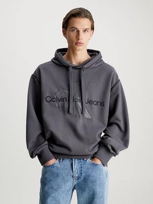 Calvin Klein Jeans – Wash Monologo mikina, Šedá barva