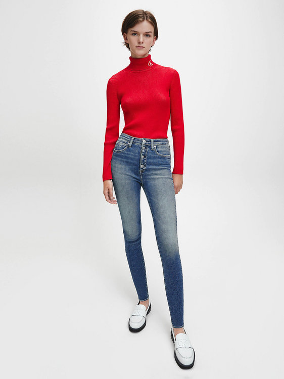 Žebrový Svetr – Calvin Klein Jeans, Červená barva Ženy, Ženy, Ženy