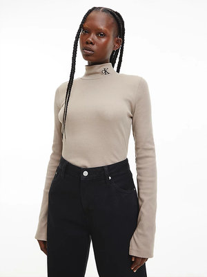 Rib mock rolák – Calvin Klein Jeans, Béžová barva Ženy
