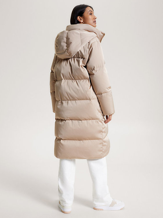 Sateen Hooded bunda – Tommy Hilfiger, Béžová barva Ženy