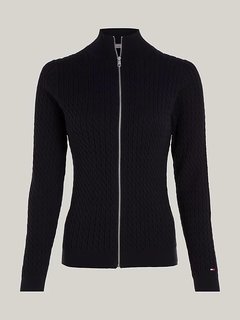 Skinny Cable Zip svetr Modrá barva Ženy
