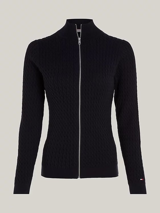 Skinny Cable Zip svetr Modrá barva Ženy