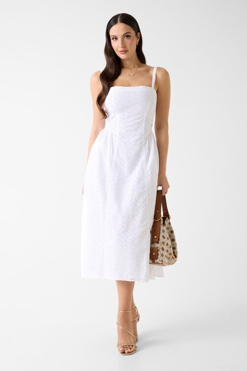 GUESS – Sharon sangallo šaty, Bílá barva