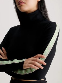 Luxusní Logo Elastic Crop triko, Černá barva, XS, S, M, L, XL