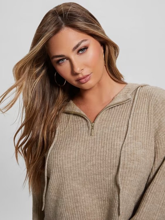 Rib Half Zip svetr Hnědá barva Ženy