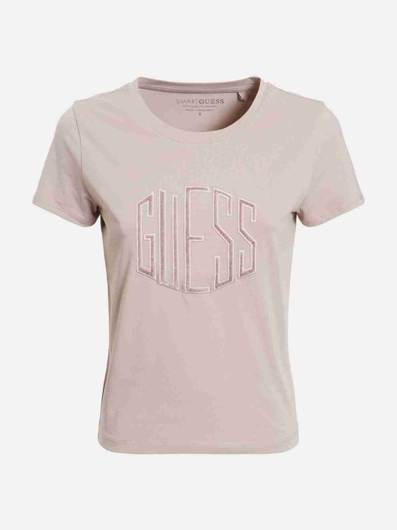 Guess – Front logo tričko, Krémová barva 1