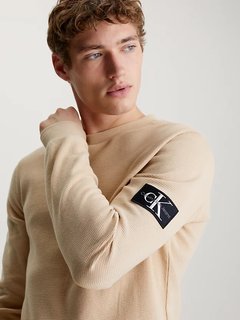 Luxusní Badge Waffle triko, Béžová, Hnědá barva, S, M, L, XL