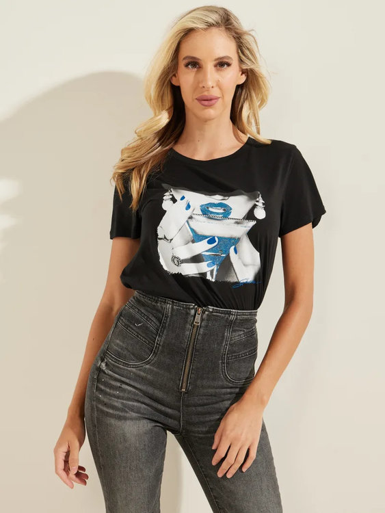 Martini girl tričko – Guess, Černá barva Ženy