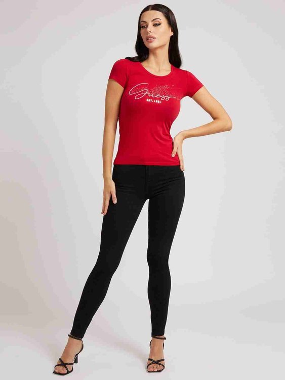 Guess – Front logo tričko, Červená barva 1