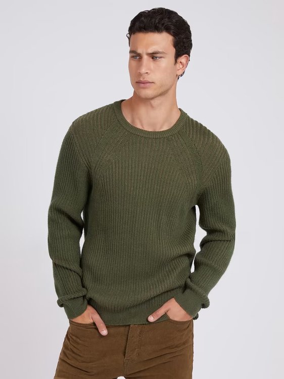 GUESS – Plaite svetr, Khaki, Zelená barva