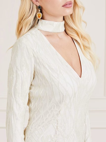 Módní Roaring Sequins šaty, Bílá barva, 2023