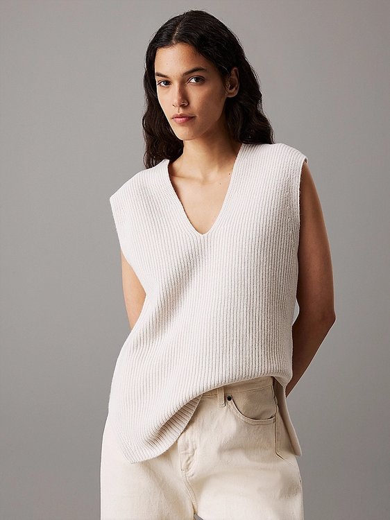 Calvin Klein – Recycled Wool svetr, Krémová barva