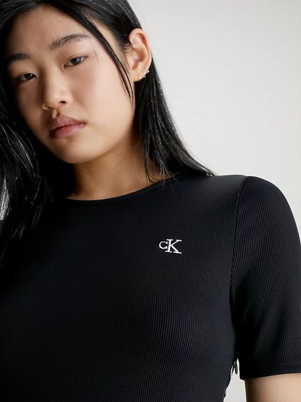 Módní Short Sleeve Logo šaty, Černá barva, 2023