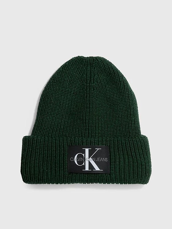 Calvin Klein Jeans – Monologo Beanie čepice, Zelená barva