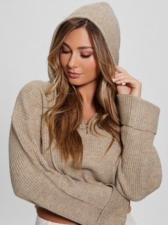 Luxusní Rib Half Zip svetr, Hnědá barva, XS